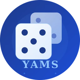 Icône du Yams : deux dés blancs et bleus sur fond bleu, avec le mot YAMS